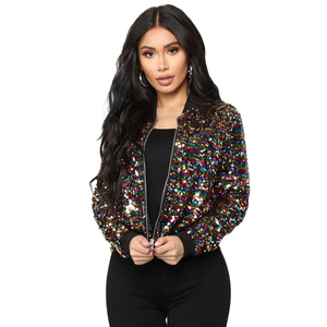 <span class=keywords><strong>Giacca</strong></span> glitterata da donna Bomber cappotto colorato con <span class=keywords><strong>paillettes</strong></span> Bling a manica <span class=keywords><strong>lunga</strong></span> Cool Street Club <span class=keywords><strong>giacca</strong></span> con Zip - Product Image 4