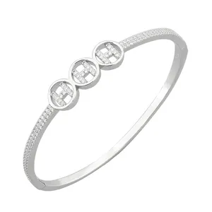 H Letter Cubic Zirconia Inlaid Bangles Women's Fine Jewelry S925 Sterling Silver Bracelet Charms Trendy 18K Gold Jewelry