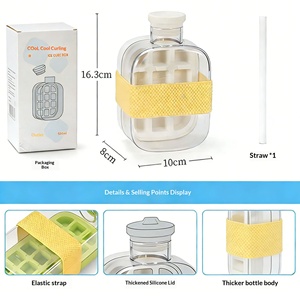 Bouteille d'eau rafraîchissante en silicone 2-en-1 avec moule à glaçons intégré, facile à démouler, anti-fuite, avec couvercle à paille - Product Image 6
