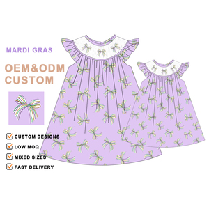 Puresun Abito Smock per Bambine <span class=keywords><strong>e</strong></span> Ragazze, Manica Corta, Stampa con Fiocchi, Vestiti Estivi per Mamma <span class=keywords><strong>e</strong></span> Figlia, Stile Mardi Gras - Product Image 4