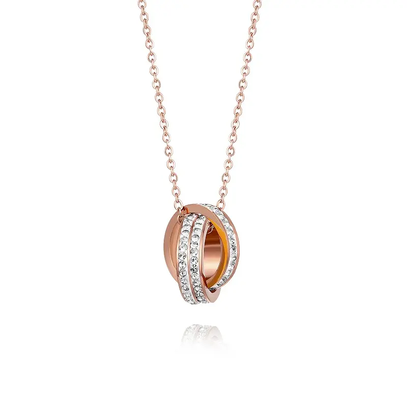 Lotus — bijoux style russe, collier ras du cou à Double anneaux circulaires, pendentif en acier inoxydable avec strass