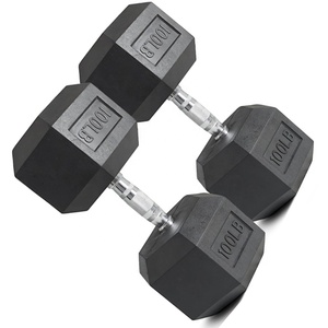 Ensemble d'haltères hexagonales en caoutchouc noir robuste de 100 lb, outil d'entraînement musculaire - Product Image 1