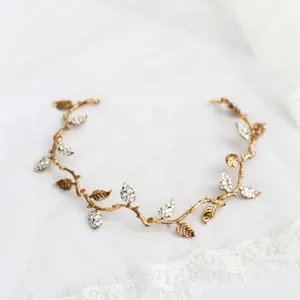 Plating Flower Rose Vine Bridal Wedding Headband Gold Rhinestone Leaves Vintage Hair Jewelry Promotion Hair Accessories