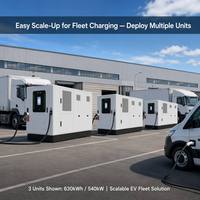 Système de stockage d'énergie mobile tout-en-un 180 kW/210 kWh avec chargeur rapide DC pour le soutien des flottes de véhicules électriques