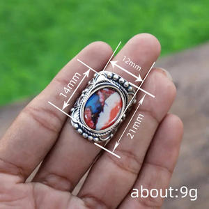 Anillo de Cóctel T0979 con Bisel Ovalado de Ágata Natural, Joyería de Moda Unisex, Regalo - Product Image 4