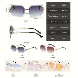 Lunettes de soleil rectangulaires sans monture pour femmes, nouvelle collection, avec logo personnalisé, verres à découpe polygonale tendance - Product Image 6