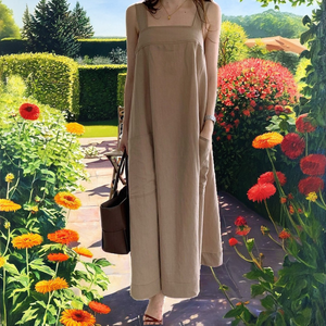 ชุดนอนยาวแบบผ้ากันเปื้อนสำหรับผู้หญิง ผ้าโพลีเอสเตอร์/คอตตอน สีพื้น ความยาวระดับเข่า แบบไม่มีแขน ผูกเอวไขว้หลัง ทรงหลวม ใส่สบาย เหมาะสำหรับทำอาหารในครัวหรือใส่อยู่บ้าน - Product Image 2