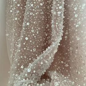 Оптовая продажа свадебное платье 3D Цветочная кружевная ткань свадебная роскошная кружевная ткань с бисером блестками Тюль вышивка кружевная ткань из бисера