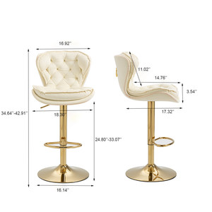 <span class=keywords><strong>Sillas</strong></span> de <span class=keywords><strong>Bar</strong></span> Modernas de Lujo en Terciopelo con Reposapiés Cromado, Patas Doradas Giratorias y Ajustables en Altura para Comedor y <span class=keywords><strong>Bar</strong></span> BC-006 - Product Image 6