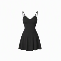 Robe de sport pour femme à bretelles spaghetti, col en V, ourlet évasé, avec logo personnalisé, pour yoga et tennis, en nylon et élasthanne, vêtement de fitness