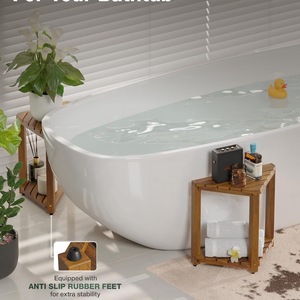Tabouret de douche d'angle en bois d'acacia Xing Tong, profondeur 25,4 cm, bois massif avec étagère de rangement pour salle de bain - Product Image 1