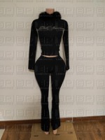 Ensemble survêtement streetwear Y2K pour femme Hiver 2026 : veste à col en fourrure à manches longues, sweat à capuche court et pantalon de survêtement