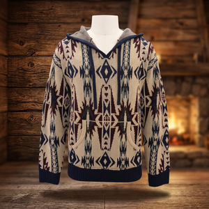 Pull à capuche en tricot à motifs géométriques pour homme, manches longues, vêtements d'hiver - Product Image 4