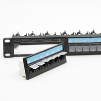 Panel Patch Kosong 1U 19 inci Cat6 UTP 24 Port RJ45 Jacks Bahan SPCC Hitam dengan Pintu Anti Debu dan Kolom Plastik yang Dapat Dilepas