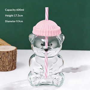 Gobelets à boisson multicolores de 20 oz, résistants à la chaleur, en verre, avec paille, motif ours mignon, pour café, jus, thé et lait - Product Image 3