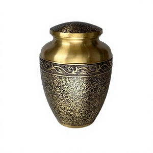 โกศบรรจุอัฐิสีทองลายจุดดำพร้อมลายใบไม้ สำหรับเก็บอัฐิผู้ใหญ่ โกศโลหะทนทานสำหรับขาย - Product Image 1