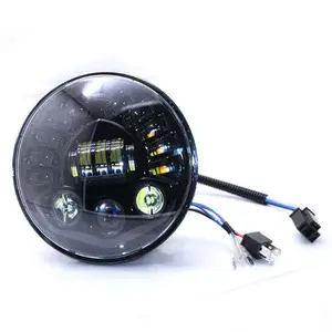 DC 12V Xe Máy 7 Inch LED Head Đèn Scooter Dẫn Đèn Pha Moto Retro Đen Đèn Pha Đèn Pha Xe Máy Cổ Điển Tròn Phía Trước đèn