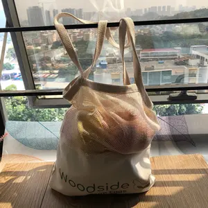 Custom Katoen Mesh Tote Boodschappentas Supermarkt Voedsel Fruit Ei Verpakking Draagtas