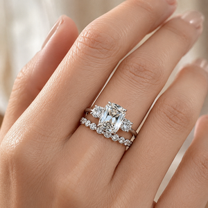 Set di Anelli con Zirconi Quadrati a Quattro Punte per Donne, Elegante Gioiello da Sposa alla Moda - Product Image 2