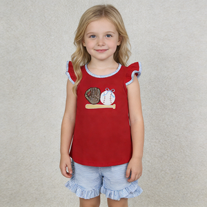 In Stock Boutique Casual Baseball Embroidery Girls Clothing Summer Outfits Wholesale New Fashion Factory Price <b>Toddlers</b> Clothes - Product Image 2