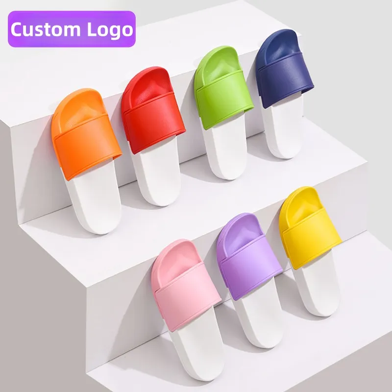 Özel terlik OEM Logo tasarım slaytlar yeni stil kontrast renk moda marka DIY slaytlar fabrika toptan ayakkabı