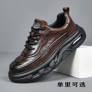 Zapatillas Deportivas de Piel Auténtica Negra con Punta Redonda y Cordones, Amortiguación de Aire, Entresuela de EVA, Suela de Goma, Estilo Baloncesto para Toda Temporada - Product Image 5