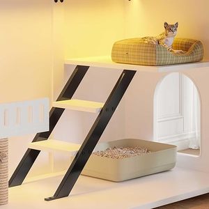 Meuble pour litière <span class=keywords><strong>de</strong></span> chat dissimulée avec LED, rangement, maison pour chat en bois fermée, escaliers, style ferme, adapté au salon, à la chambre à coucher - Product Image 6