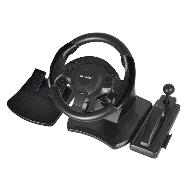 C-STAR Programmable Brake Pedal Game Racing Steering Wheel with Vibration Motor for One/Android//PC (Wired)