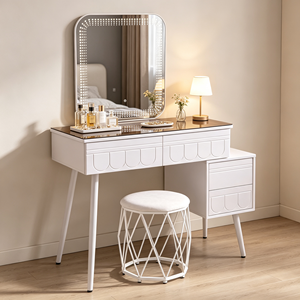 Modern <b>Makeup</b> <b>Vanity</b> With Lighted <b>Mirror</b> Storage Drawers Bedroom Dressing Table With Stool - Product Image 1