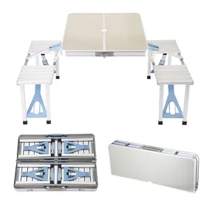 Mesas de picnic ligeras plegables de aleación de aluminio para exteriores con 4 asientos