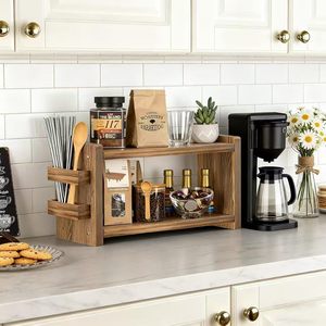 Organizador de tazas de café de madera para escritorio, bandeja decorativa para condimentos, organizador de barra para tazas. - Product Image 1