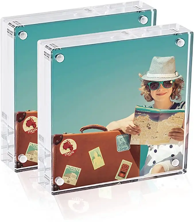 2022 hot-selling custom square 3x3 4x4 5x5 acrylic magnetic photo frame for Desktop Free Standing Display