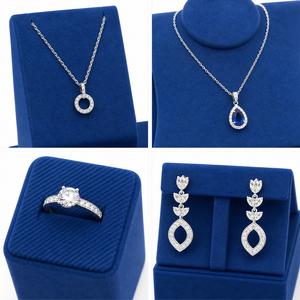 Zebopak Royal Blue Velvet Jewelry Store Counter Display Set with <b>Necklace</b> Bust <b>Ring</b> Earring Pendant Holder Cube Stand Factory - Product Image 3