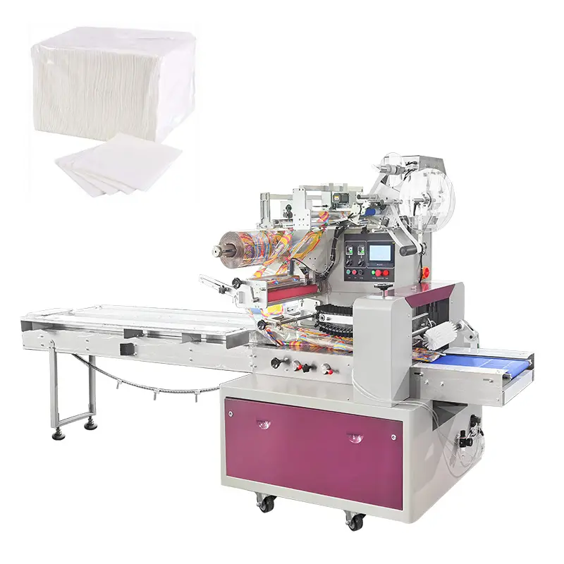 Machine d'emballage horizontale Flowpack de pochettes de lingettes humides en papier de serviette de soie d'étiquetage de poinçonnage automatique