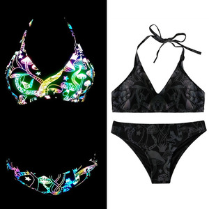 Moda alta <span class=keywords><strong>vis</strong></span> iridiscente Arco Iris impreso noche Fiesta Club Pole Dance Festival traje desgaste bikini traje conjunto ropa - Product Image 2