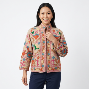Hermosa Chaqueta Acolchada Suzani para Mujer, Otoño Invierno, Bordado a Mano, Tejido a Rayas, Relleno de Algodón, Reversible, Ecológica, de Secado Rápido - Product Image 1