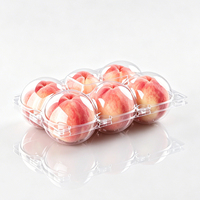 Transparante PET perzikverpakking met scharnierend deksel voor 6 verse perziken, wegwerpbaar fruitverpakking, food grade, groothandel, detailhandel, supermarkt