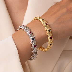 Lisa Yunxi Geometric Bangle Gold And Silver Plated <b>Copper</b> Full Diamond Zircon <b>Bracelet</b> For Women Anniversary Jewelry - Product Image 1