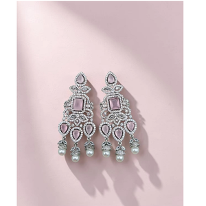 Elegantes Pendientes Largos Geométricos Infinitos con Micro Pavé de Circonitas Rosas, Joyería de Lujo para Fiestas y Bodas para Mujer - Product Image 5