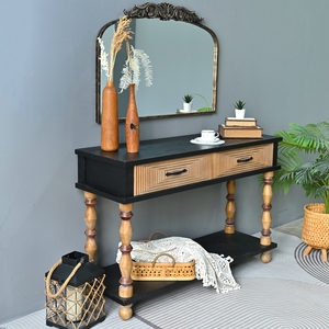 Easy Assembly 47.64" Accent <b>Rustic</b> Rectangle Solid Wooden Carved <b>Console</b> <b>Table</b> With Turning Legs - Product Image 2