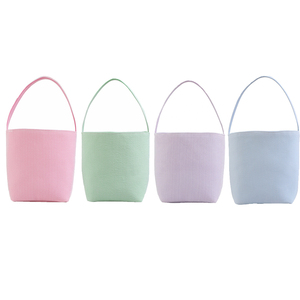 2022 Seersucker Easter Bunny Basket Cartoon Striped Easter Eggs Hunting Bucket Easter Celebration Decoration