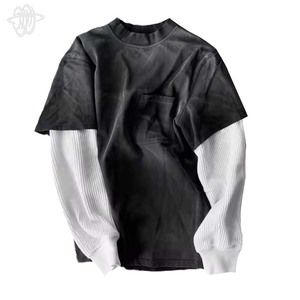 Haiding เสื้อยืดผู้ชายผ้าฝ้ายหนาทรงพอดีตัวปกติเสื้อซักแขนยาวผ้าถักแบบวินเทจสองชั้น - Product Image 2