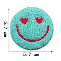 Patch en chenille personnalisé avec visage souriant, cœur rose, à coudre ou à repasser sur les vêtements, les sacs et les accessoires