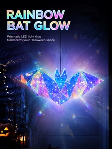 2026 HotSell <b>Rainbow</b> Bat LED Halloween Decoration Holographic Hanging <b>Light</b> Festive Party Ornament - Product Image 2