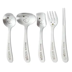 Wholesale Stainless Steel 304 Reusable Food Grade Stainless Steel Children Kids Baby Forks and Spoons Silverware Cutlery Set