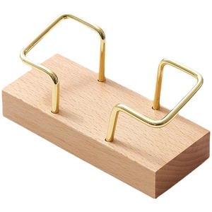 Walnut <b>Wood</b> Metal Business Card Holder <b>Solid</b> <b>Wood</b> <b>Desk</b> Organizer For Office Use - Product Image 5