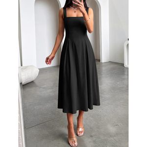 Vestido de cóctel para mujer, cuello cuadrado, línea A, sin mangas, fluido, elegante, formal, para invitadas de boda, fiesta, vestido largo de verano - Product Image 6