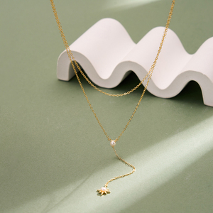 RINNTIN BQN28 Elegante Collar Lariat <span class=keywords><strong>en</strong></span> Plata de Ley 925 Chapado <span class=keywords><strong>en</strong></span> <span class=keywords><strong>Oro</strong></span> de <span class=keywords><strong>14K</strong></span> con Colgante de Estrella del Norte y Perla de Agua Dulce para Mujer - Product Image 6
