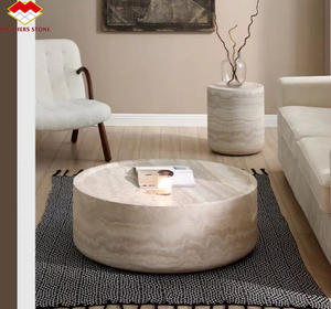 Plinthe en marbre Plateau de table basse en ciment Table centrale en béton Socles ronds en pierre de marbre travertin - Product Image 6