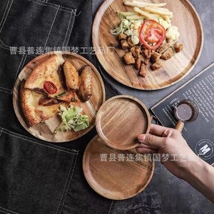 Ensemble de plateaux ronds en bois d'acacia faits à la main pour servir le thé, les gâteaux, le petit-déjeuner, utilisation en restaurant - Product Image 3